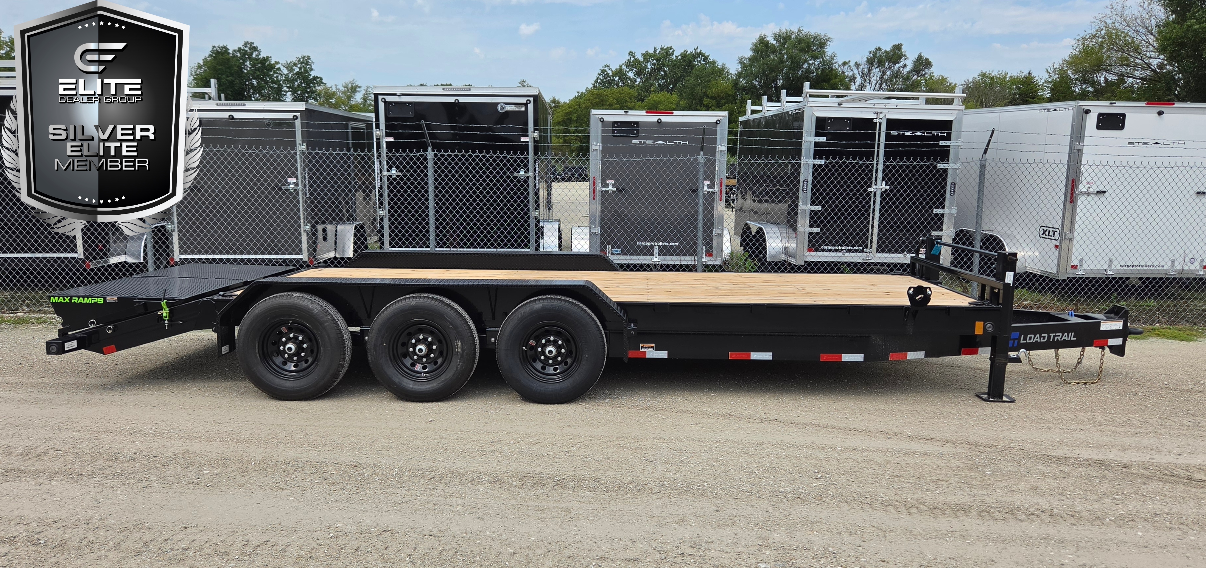 Load Trail 83 X 22 Triple Axle 21K Lb Steel Car Hauler / Equipment Trailer with MAX RAMPS and Pintle Ring